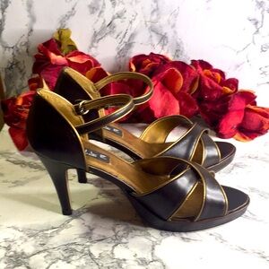Steve Madden Rule Strappy Brown and Gold Lulue Heels